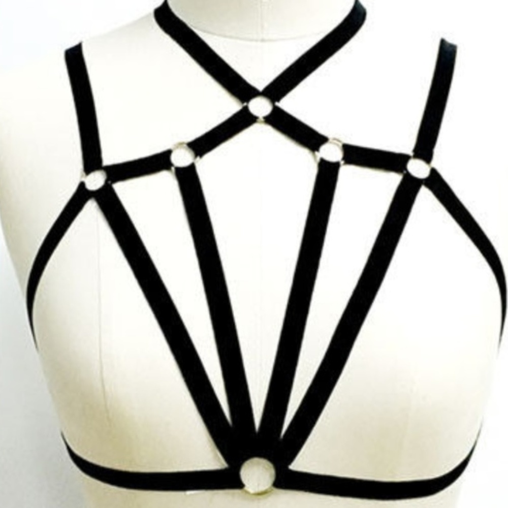 Sexy Black Strappy Cage Bra Harness Bralette - Picture 2 of 3